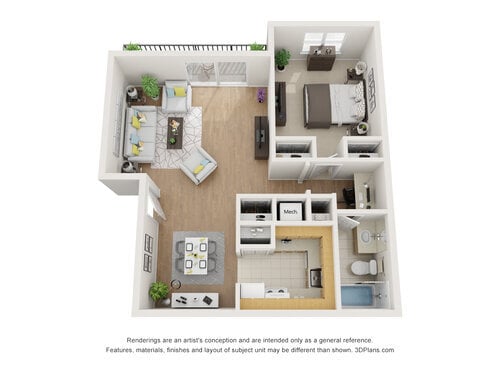Floor Plan - 1 Bedroom and 1 Bathroom