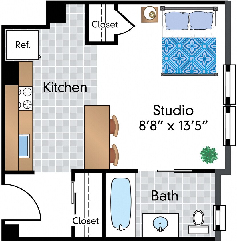 Floor Plan - Renovated Studio 02A Tier