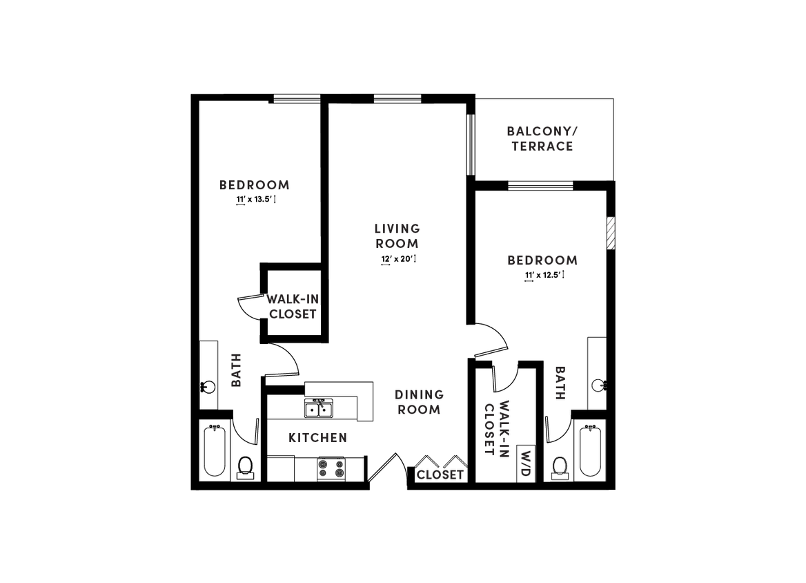 Floor Plan - 2 Bed/2 Bath-TC2A