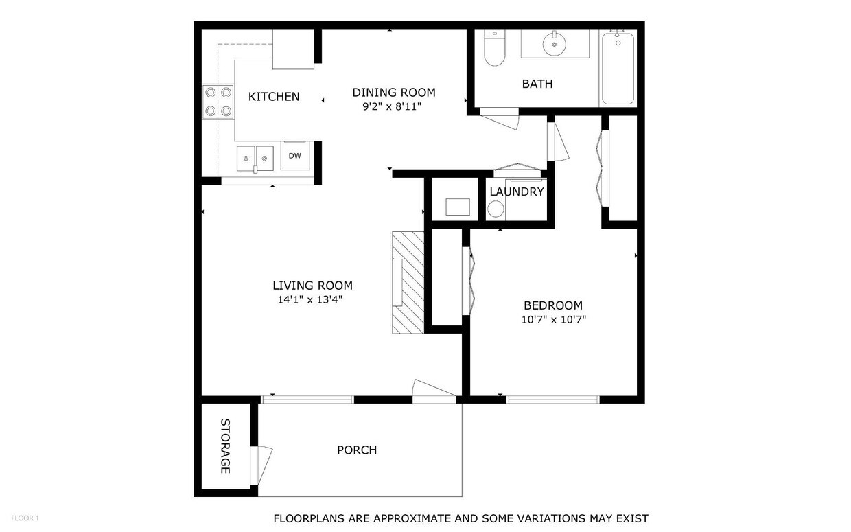 Floor Plan - 1 Bed 1 Bath