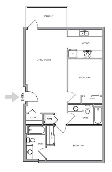 Two Bedroom, Two Bathroom 2D Floor Plan - 2X2 F - 2X2 F