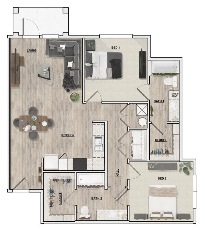 Floor Plan - 2 Bedroom 2 Bath 