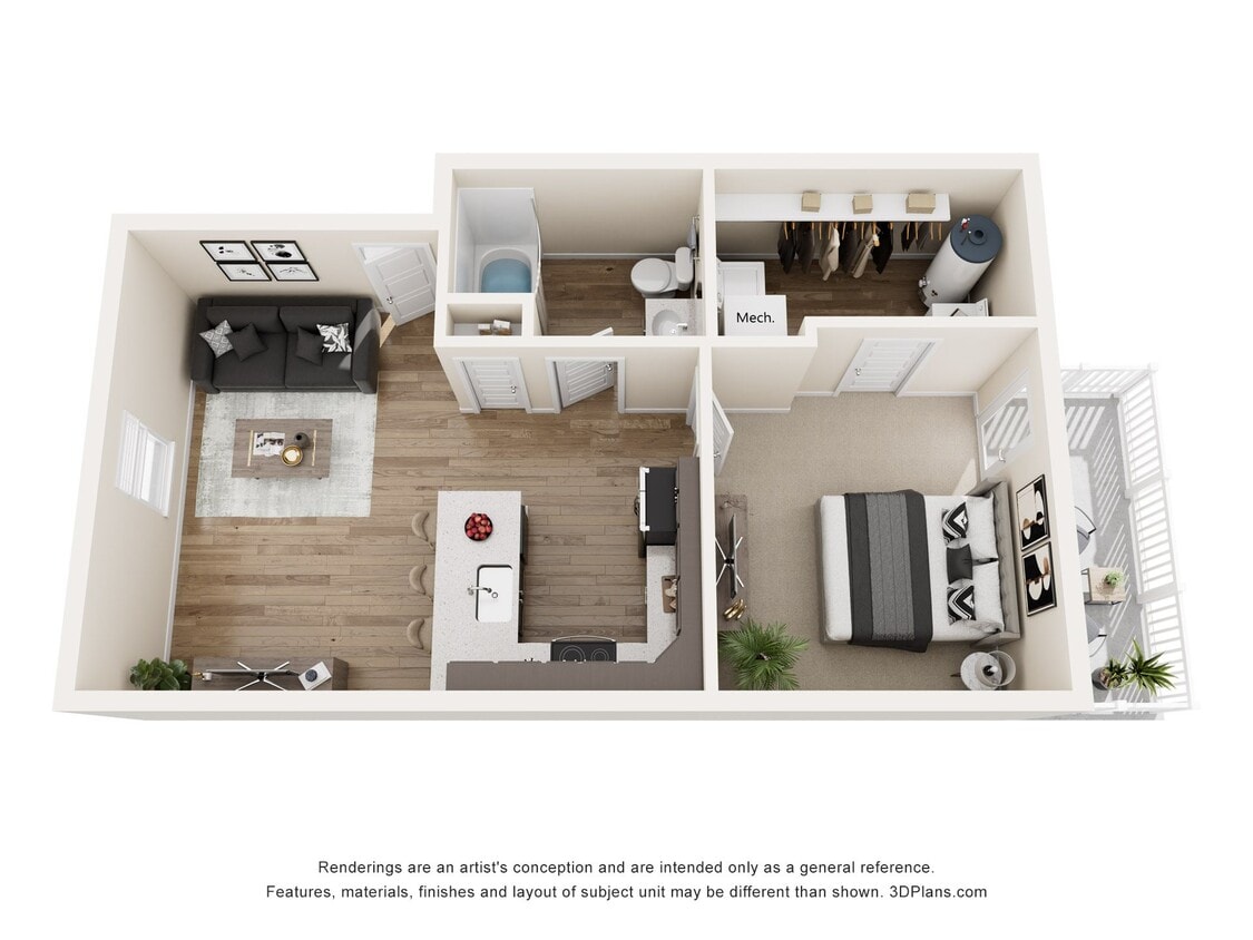 Floor Plan - 1 Bedroom First Level - 680sf