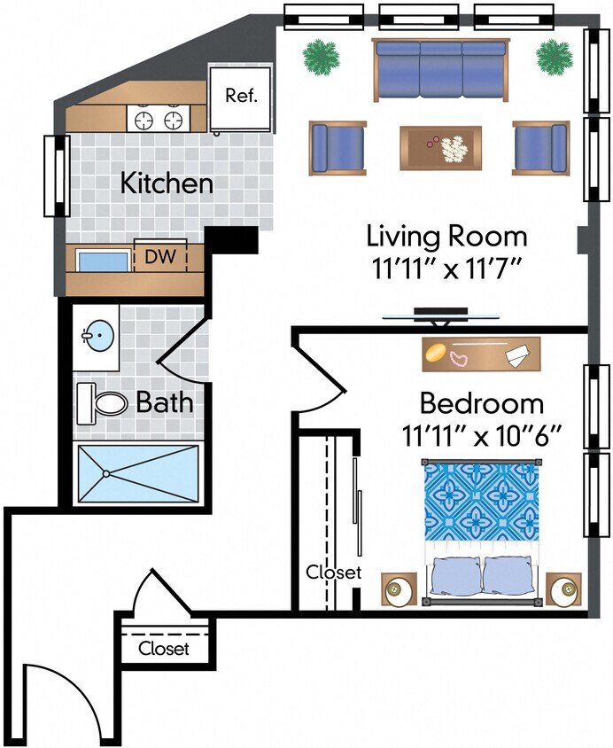 Floor Plan - Renovated 1 Bedroom 02 Tier