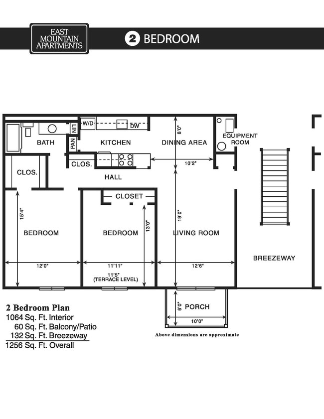 Two Bedroom Floor Plan - East Mountain Apartments