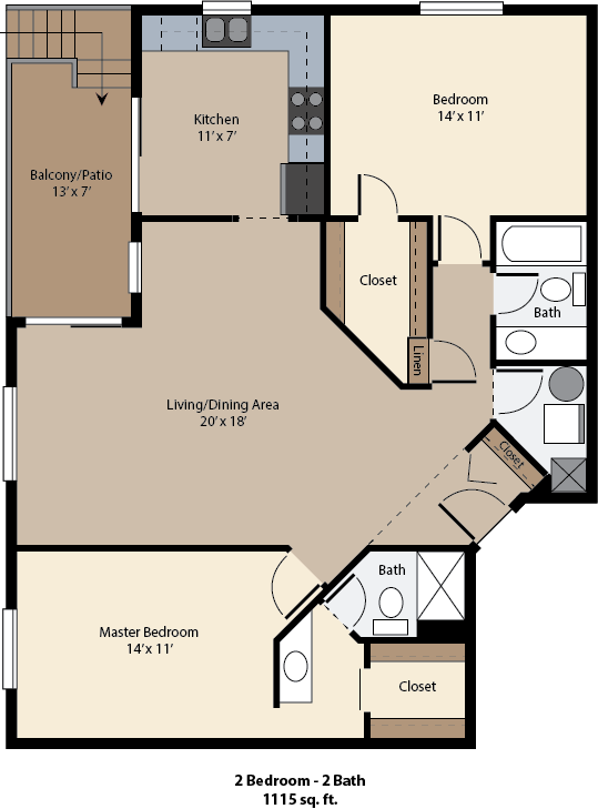 Floor Plan - 2 Bedroom 2 Bath Large
