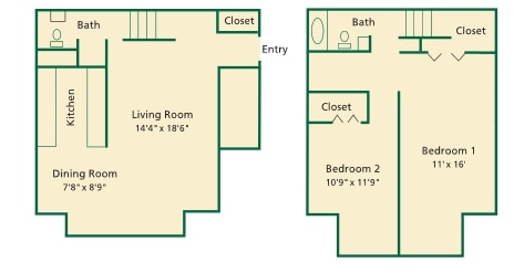 2BR/1.5BA - Two Bedroom Townhome