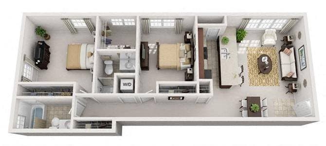Floor Plan - 2 Bedroom, 2 Bath 804 SF 22b-2