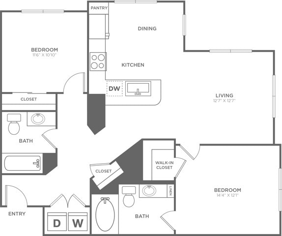 Two Bedroom Two Bath (1,159 SF) - Two Bedroom Two Bath (1,159 SF)