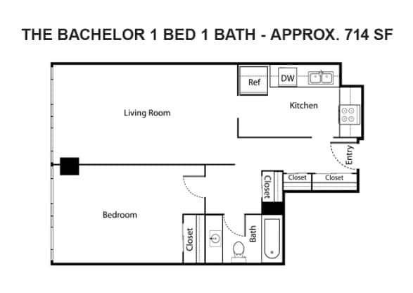 Floor Plan - 1 Bedroom 1 Bath Associate & Bachelor