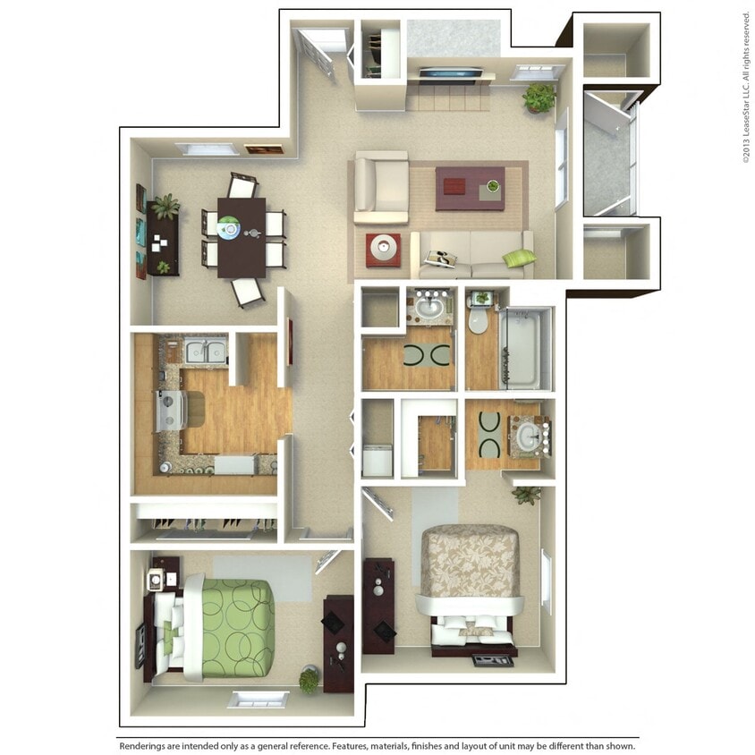 Floor Plan - 2 Bed 1.25 Bath (Plan D)