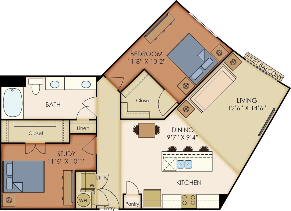 Floor Plan - Two Bedroom One Bathroom