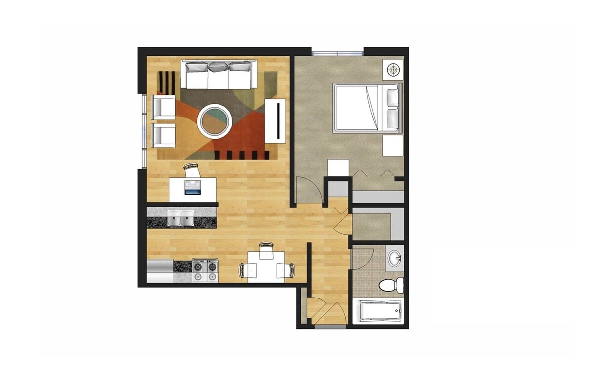 Floor Plan - 1 Bed 3rd Floor Wide Kitchen