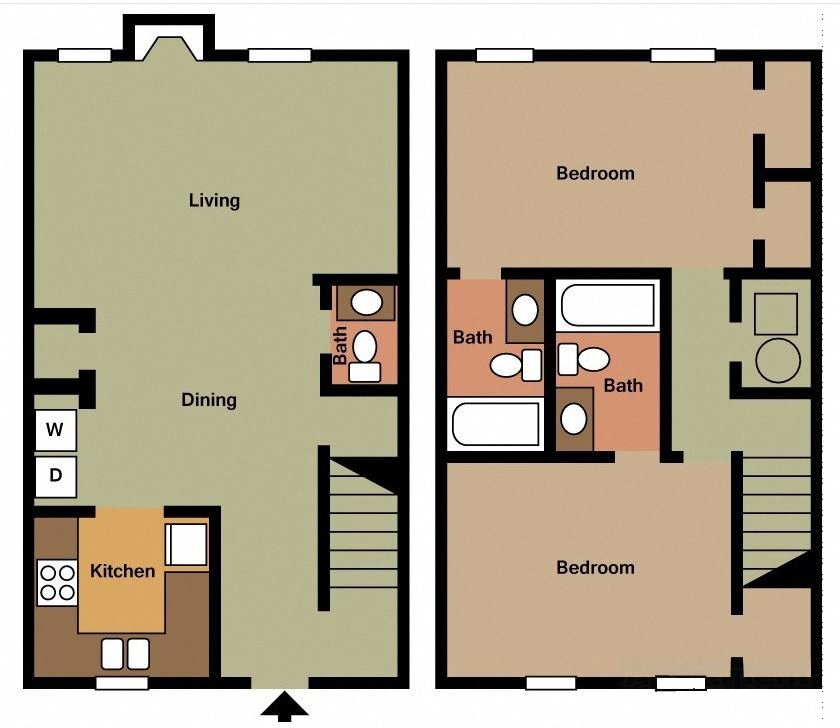 Floor Plan - 2 BR 2.5 Bath TH