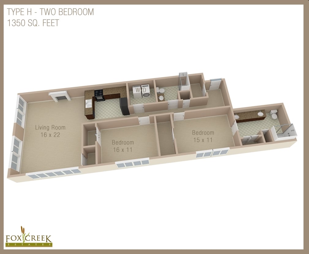 Type H - Estates - 2 Bed, 2 Bath - 1225 Square Feet