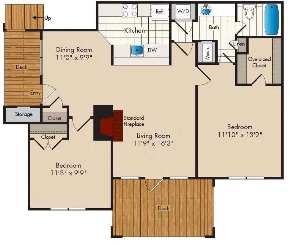 Floor Plan - 2 Bedroom/1 Bath - 925 square feet