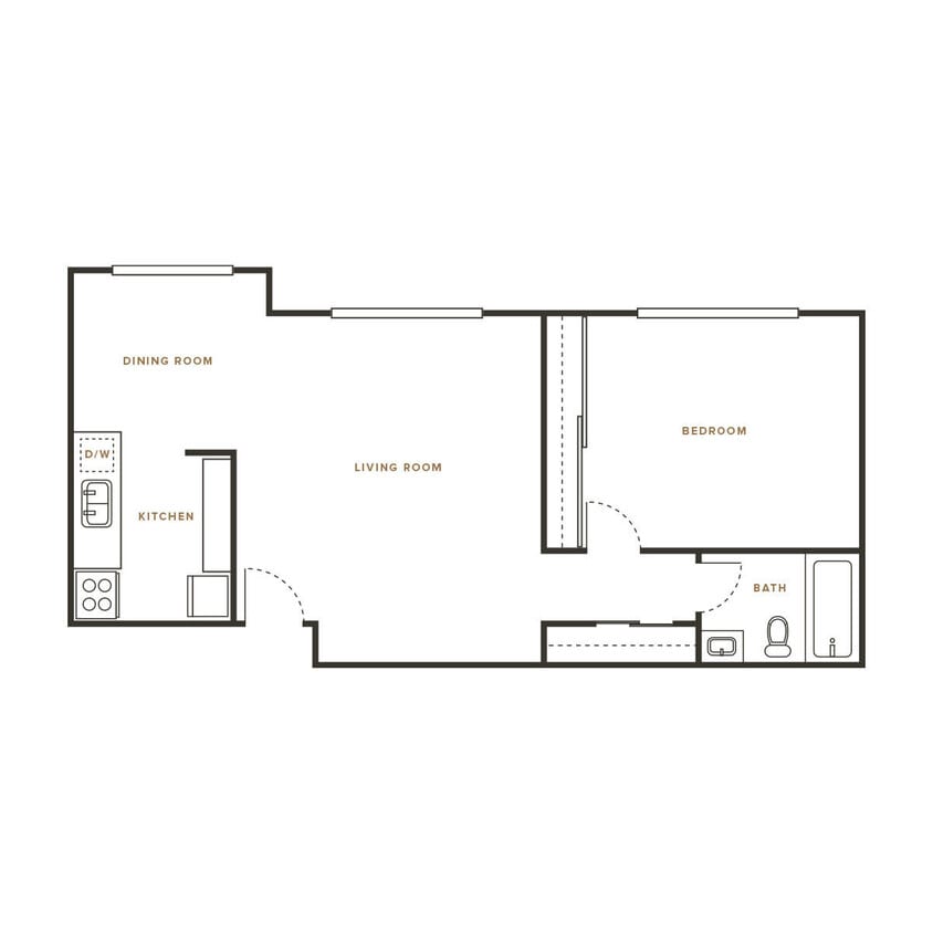 Floor Plan - 1 Bedroom, 1 Bath D - 1100 Lincoln Ave