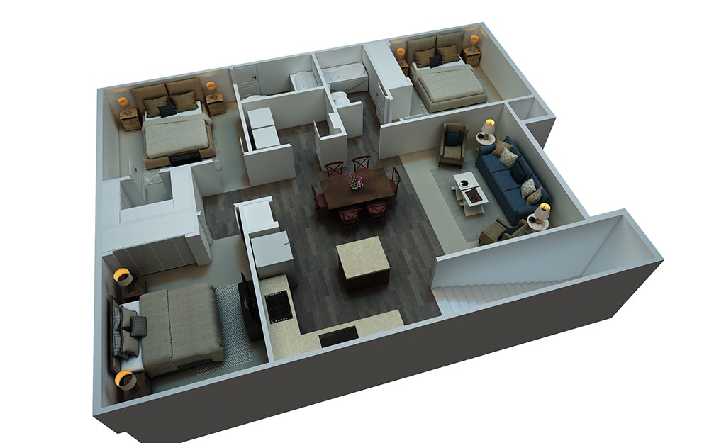 Floor Plan - Apartment Style 3 Bedrooms 2 Bathrooms