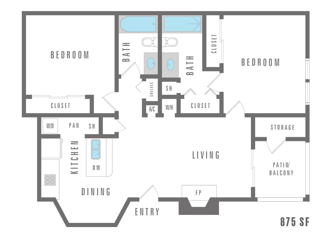 Peppermill Two bedroom, Two Bathroom 875 SF - 2 Bedroom 2 Bath