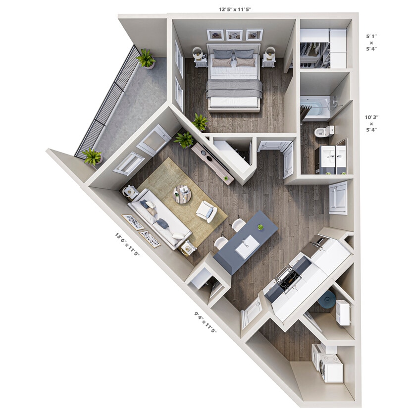 Floor Plan - One bedroom One Bathroom 45