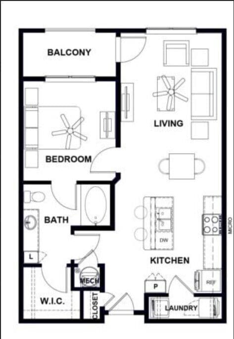 Floor Plan - A1 718sf 1/1