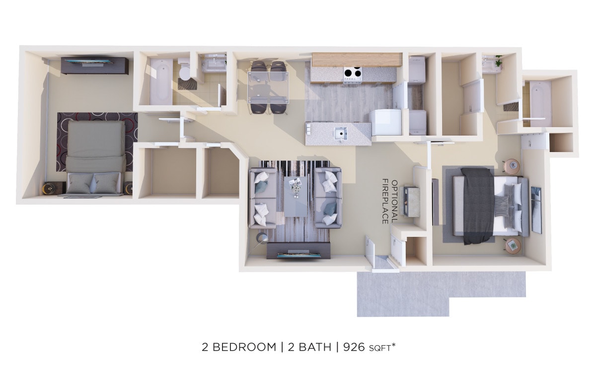 Floor Plan - Two Bedroom 2 Bath