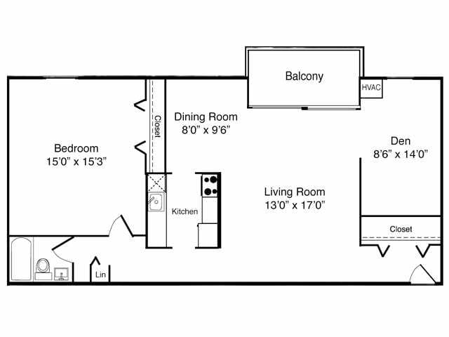 1BR/1BA - 1 BR and Den