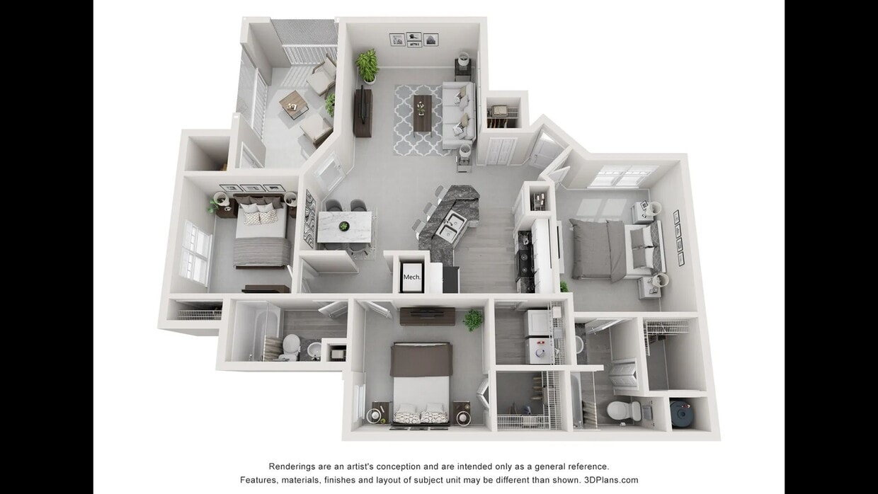 A 3D floor plan rendering of The Cypress. - The Cypress