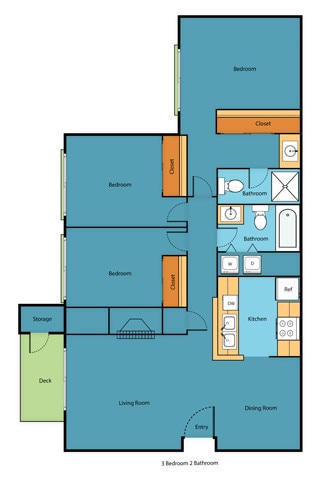 Floor Plan - Three Bedroom Two Bathroom