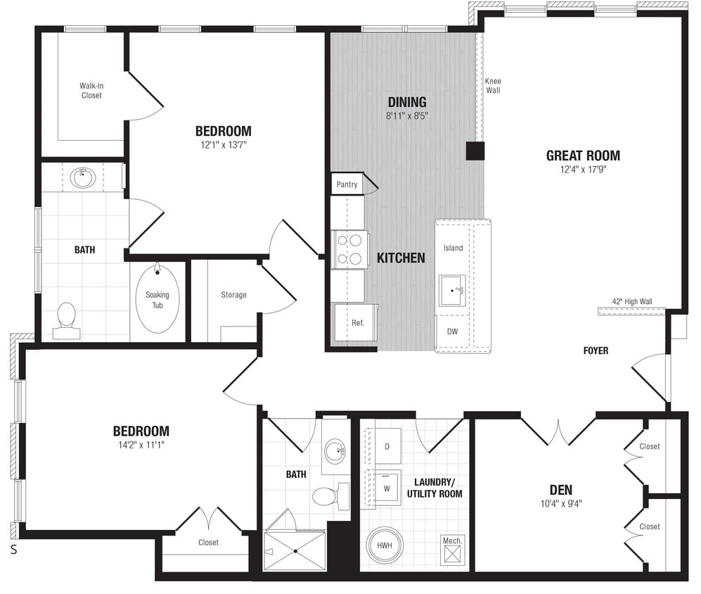 Floor Plan - 2 Bed/2 Bath Den-S