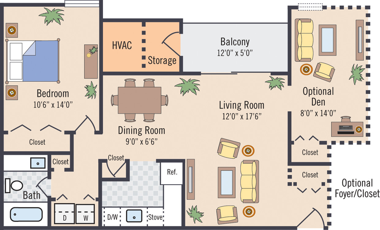 Floor Plan - 1 Bedroom 1 Bath Den