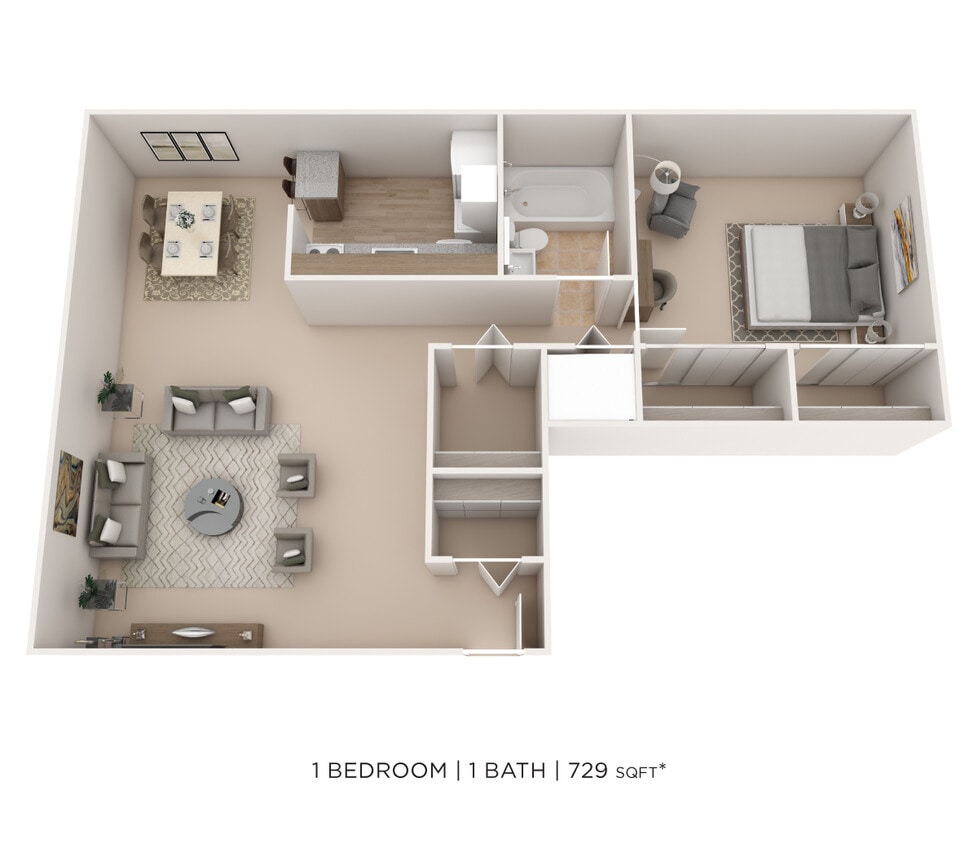 Floor Plan - One Bedroom- 729 sqft