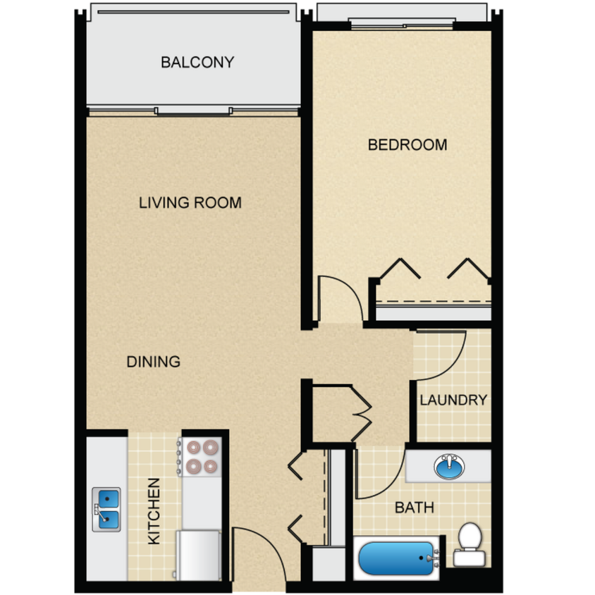Floor Plan - 1BD 1BTH B
