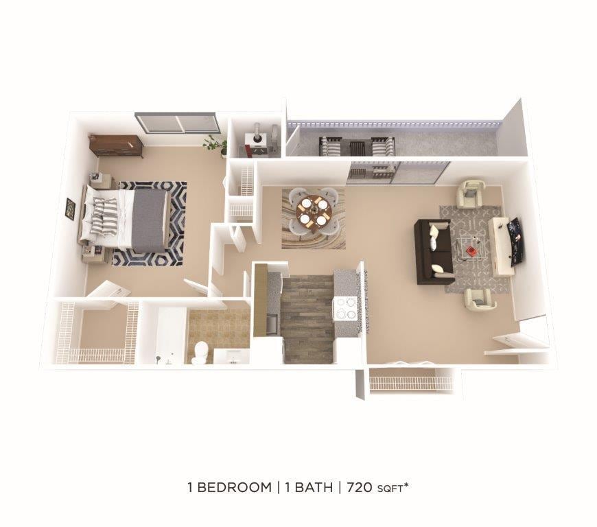 Floor Plan - One Bedroom - 720 sqft