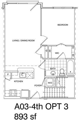 Floor Plan - 1 Bedroom + Loft, 1 Bath 893 SF A3L.2