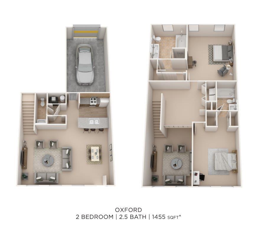 Floor Plan - Two Bedroom 2.5 Bath Townhome- Oxford