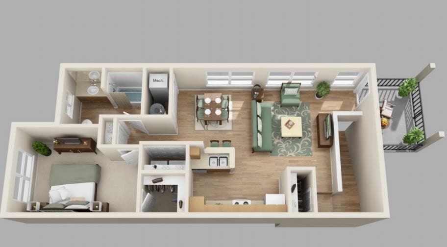 Floor Plan - 1 bd 1 bth Upper