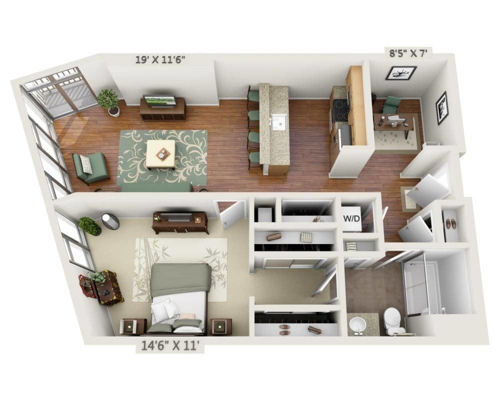 Floor Plan - One Bedroom Den A1AD