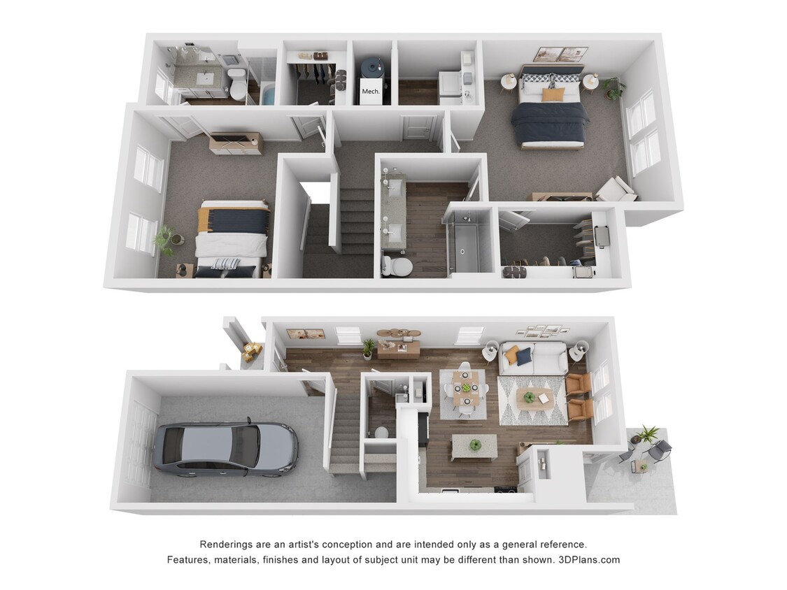 The Juliette is a 2-bed x 2.5-bath 1,301 SF townhome. - The Juliette