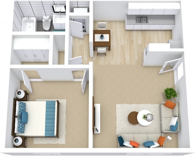 Floor Plan - 1 Bedroom, 1 Bath - 600 sqft