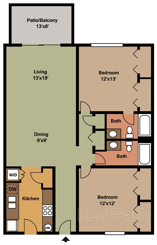 Inviting floor plan showcasing 2 spacious bedrooms, a bright living area, and a charming kitchen with dining space. Includes dual baths and a balcony. - 2a2 - Barbados