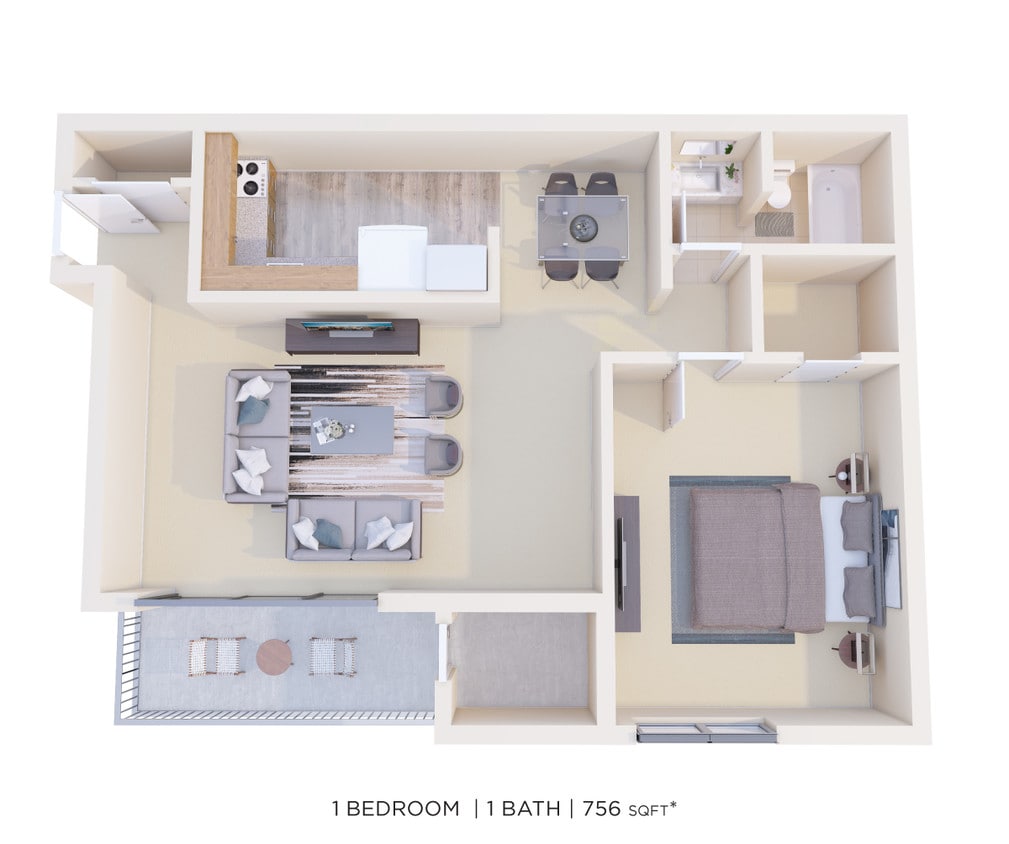 Floor Plan - One Bedroom - 756 sqft