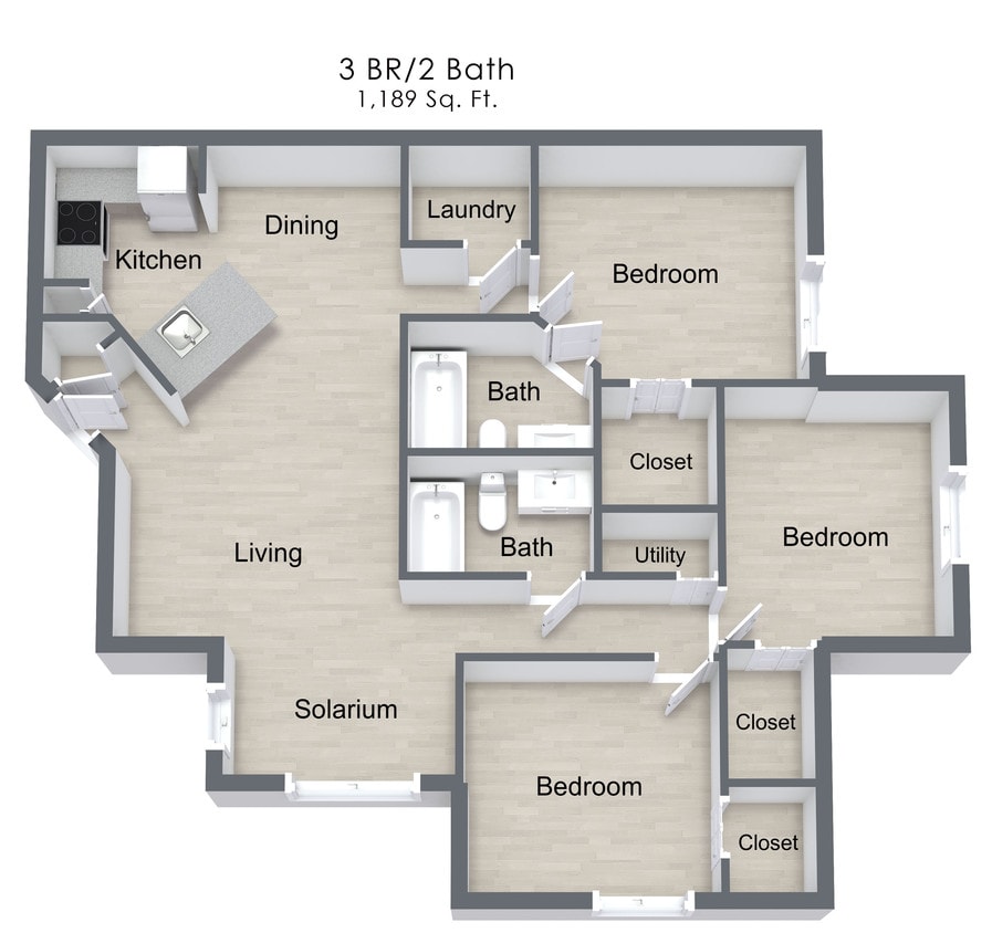 Floor Plan - 3 Bedroom 2 Bath 1189