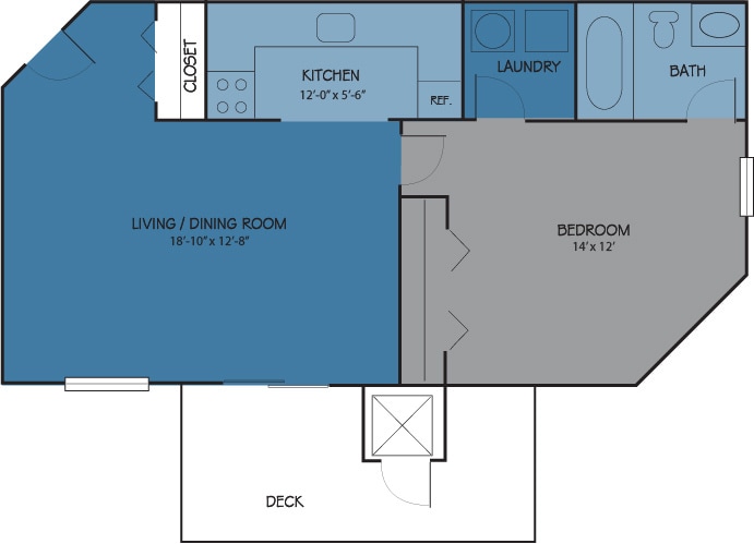 Floor Plan - The Brandywine 1BR 1BA
