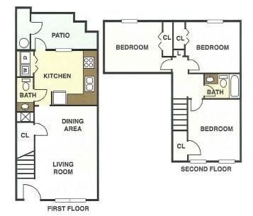 3x1.5 Floorplan - Rippling Stream Townhomes - 3x1.5