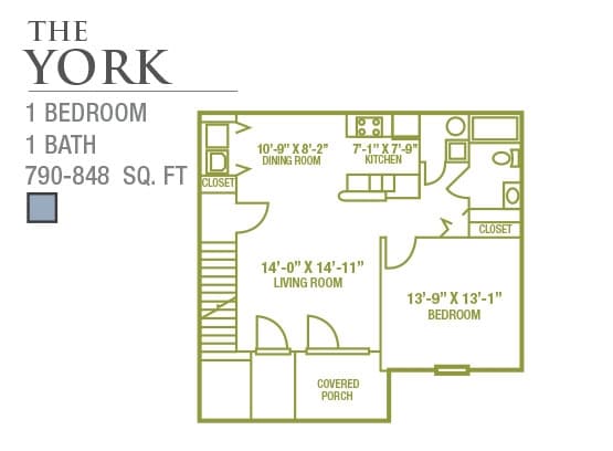 Floor Plan - 1BD 1BA Nevada 848 sq ft-1st floor (Premium)