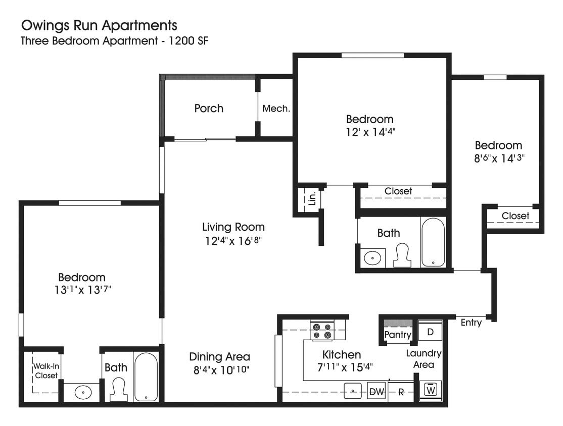 Floor Plan - 3BR 2BA (1200sf)