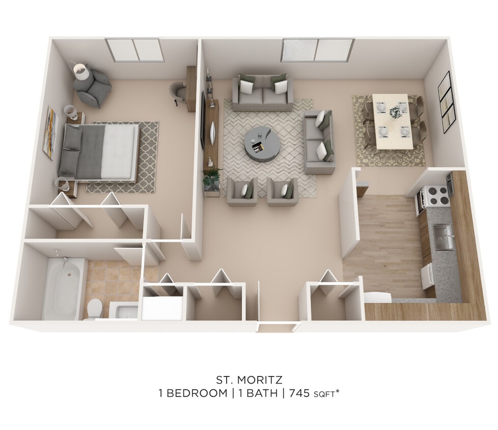 Floor Plan - One Bedroom- 745 sqft