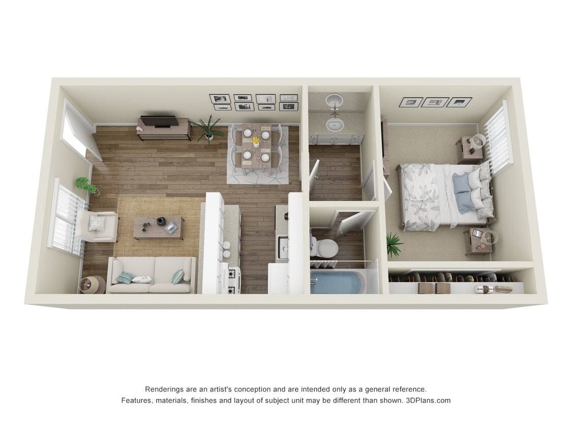 1 Bedroom 460 Sq. Ft. Floor Plan - 1 Bed 1 Bath (A)