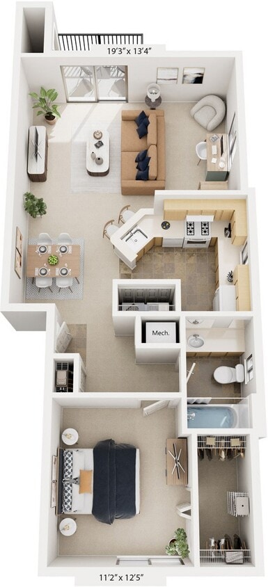 Floor Plan - One Bedroom End